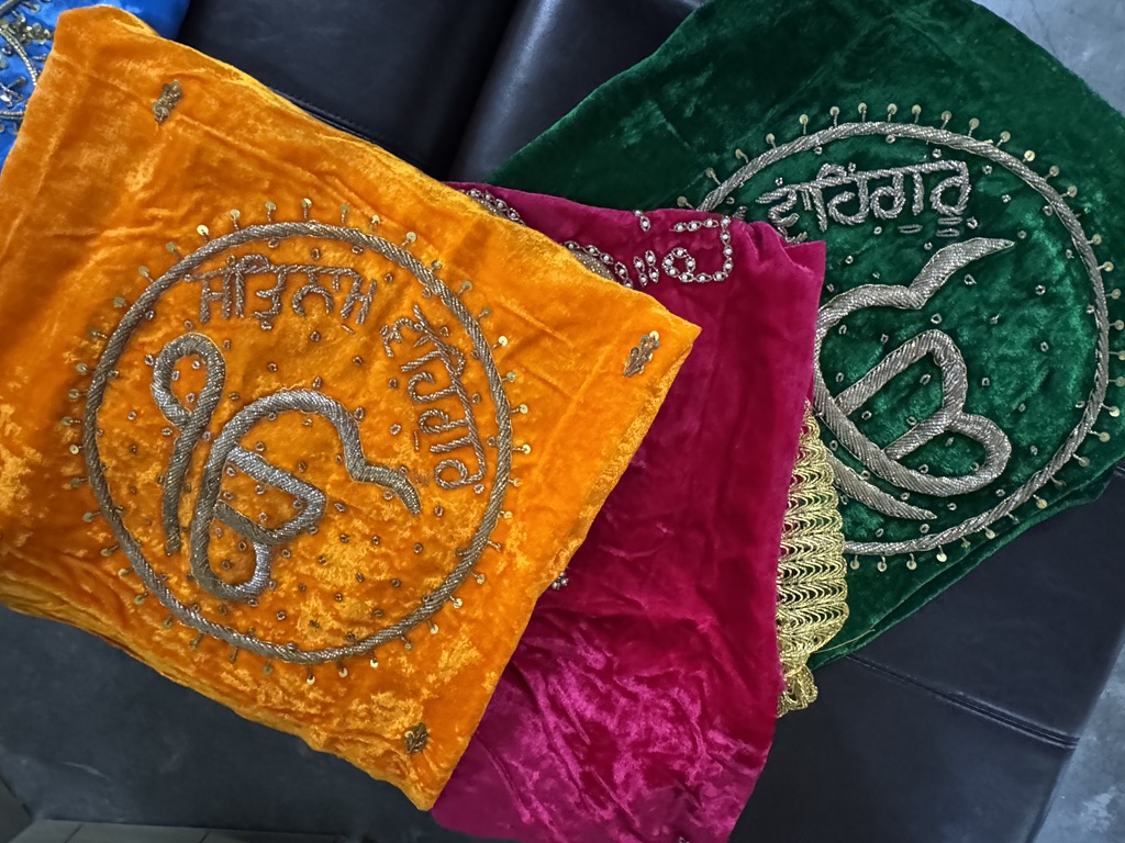 Colorful embroidered velvet cushions